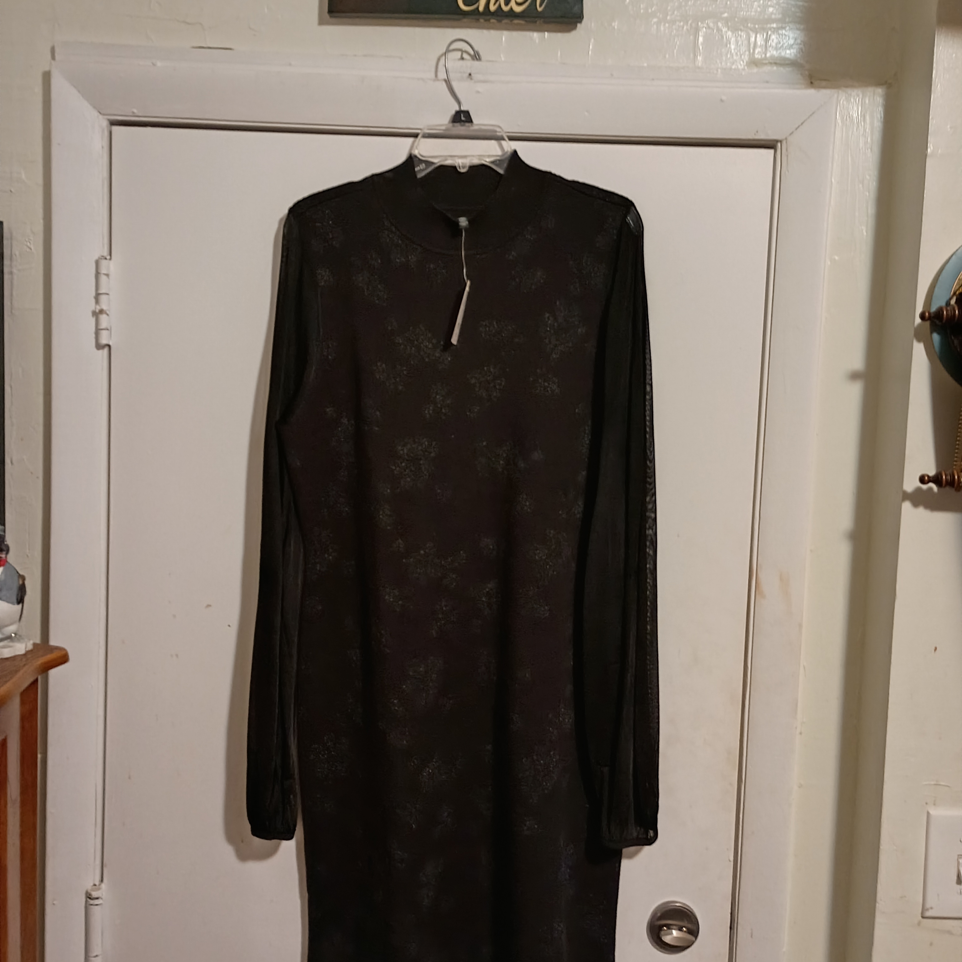 White House Black Market Black Long-Sleeve Sheer Panel Dress